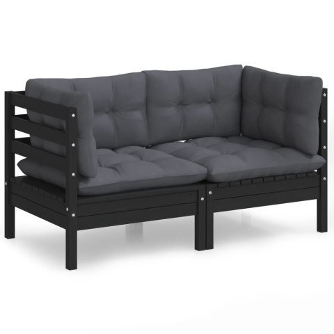 2-osobowa sofa ogrodowa z antracytowymi poduszkami, sosnowa 2-osobowa sofa ogrodowa z antracytowymi poduszkami, sosnowa