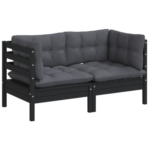 2-osobowa sofa ogrodowa z antracytowymi poduszkami, sosnowa 2-osobowa sofa ogrodowa z antracytowymi poduszkami, sosnowa