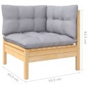 2-osobowa sofa ogrodowa z szarymi poduszkami, drewno sosnowe