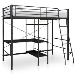 Rama łóżka piętrowego z biurkiem, czarna, metalowa, 90 x 200 cm