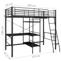 Rama łóżka piętrowego z biurkiem, czarna, metalowa, 90 x 200 cm
