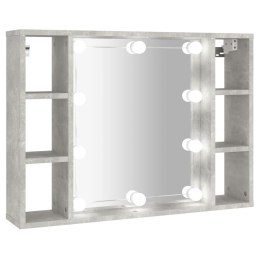 Szafka z lustrem i lampkami LED, szarość betonu, 76x15x55 cm