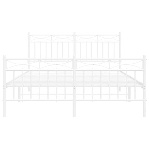 Metalowa rama łóżka z wezgłowiem i zanóżkiem, biała, 135x190 cm