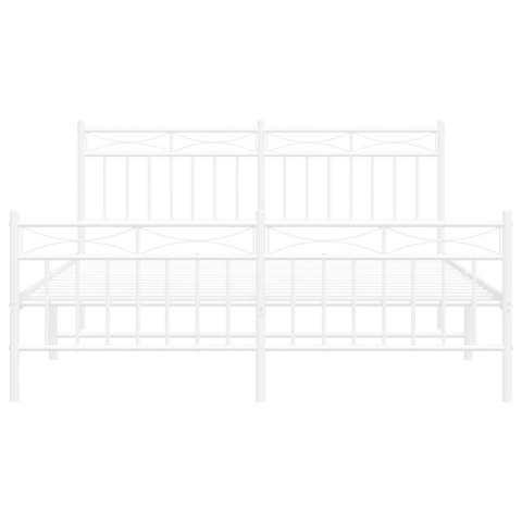 Metalowa rama łóżka z wezgłowiem i zanóżkiem, biała, 150x200 cm