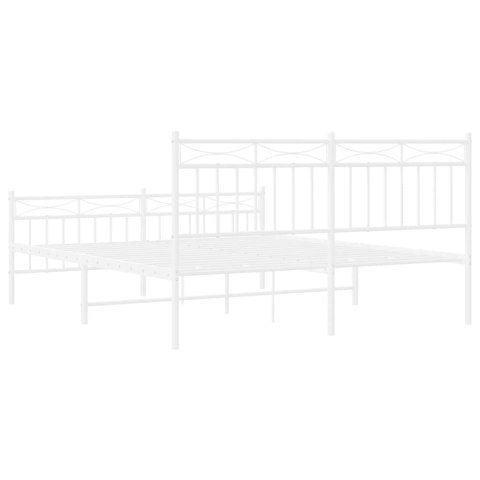 Metalowa rama łóżka z wezgłowiem i zanóżkiem, biała, 150x200 cm