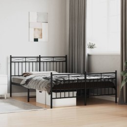 Metalowa rama łóżka z wezgłowiem i zanóżkiem, czarna, 135x190cm