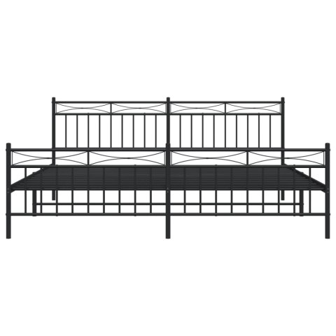 Metalowa rama łóżka z wezgłowiem i zanóżkiem, czarna, 193x203cm