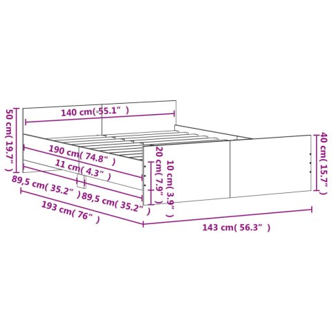 Rama łóżka z wezgłowiem i zanóżkiem, dąb sonoma, 140x190 cm
