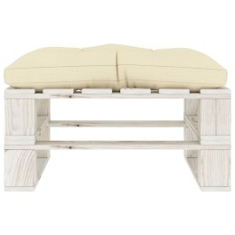 Ogrodowy stołek z palet z kremową poduszką, drewniany