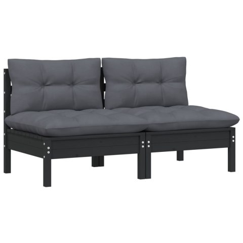 2-osobowa sofa ogrodowa z antracytowymi poduszkami, sosnowa 2-osobowa sofa ogrodowa z antracytowymi poduszkami, sosnowa