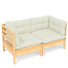 2-osobowa sofa ogrodowa z kremowymi poduszkami, drewno sosnowe