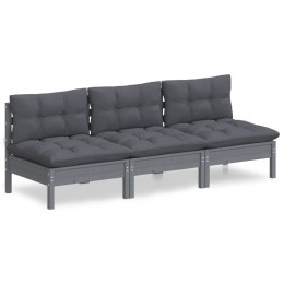 3-osobowa sofa ogrodowa z antracytowymi poduszkami, sosnowa