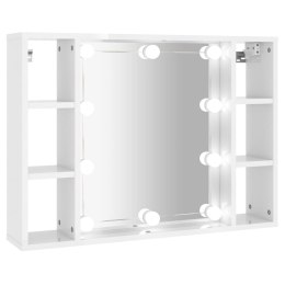 Szafka z lustrem i LED, biała z połyskiem, 76x15x55 cm