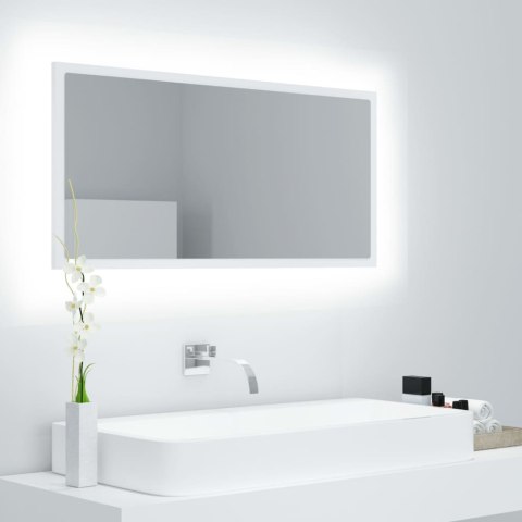 Lustro łazienkowe z LED, białe, 90x8,5x37 cm, akryl