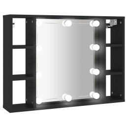 Szafka z lustrem i oświetleniem LED, czarna, 76x15x55 cm