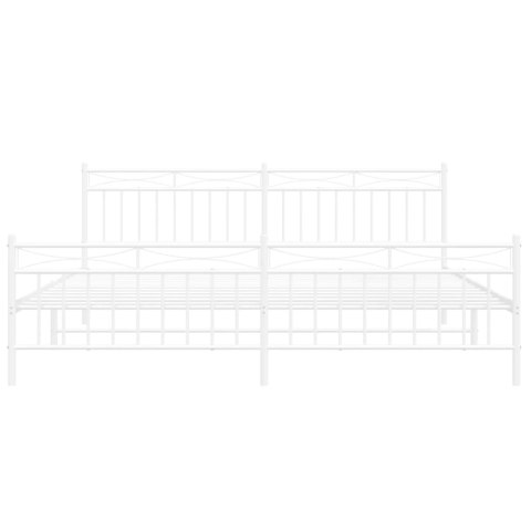 Metalowa rama łóżka z wezgłowiem i zanóżkiem, biała, 193x203 cm