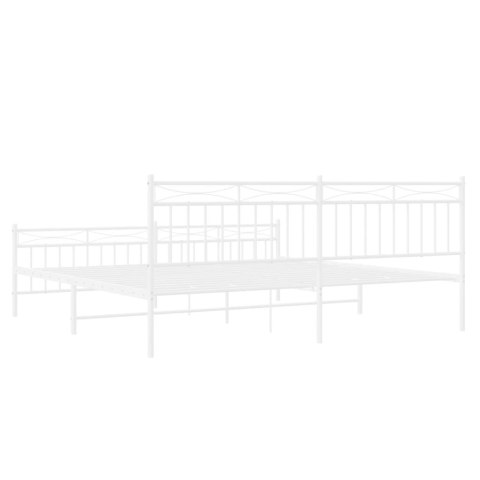 Metalowa rama łóżka z wezgłowiem i zanóżkiem, biała, 193x203 cm