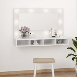 Szafka z lustrem i LED, biała z połyskiem, 90x31,5x62 cm