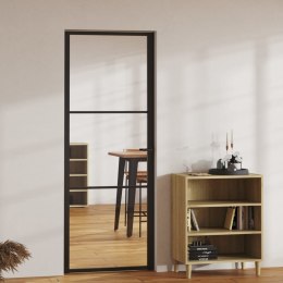 Drzwi wewnętrzne, szkło ESG i aluminium, 76x201,5 cm, czarne