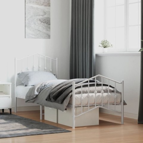 Metalowa rama łóżka z wezgłowiem i zanóżkiem, biała, 75x190 cm