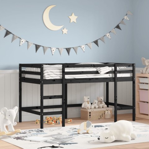 Rama łóżka dla dzieci z drabinką, czarna, 90x190 cm, lita sosna