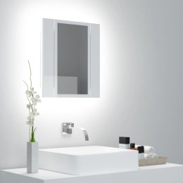 Szafka łazienkowa z lustrem i LED, połysk, biała, akryl