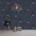 DUTCH WALLCOVERINGS Tapeta z motywem flamingów, głęboki morski