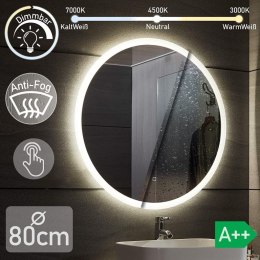Aquamarin Lustro łazienkowe okrągłe LED - 80 cm