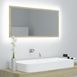 Lustro łazienkowe LED, kolor dąb sonoma, 90x8,5x37 cm, akryl