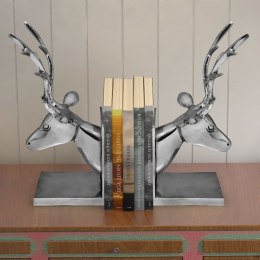 Podpórka do książek, motyw jelenia, 2 szt. aluminiowa, srebrna