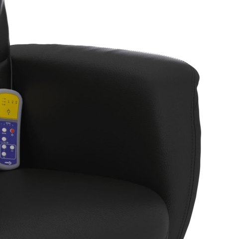 Rozkładany fotel masujący z podnóżkiem, czarny, sztuczna skóra