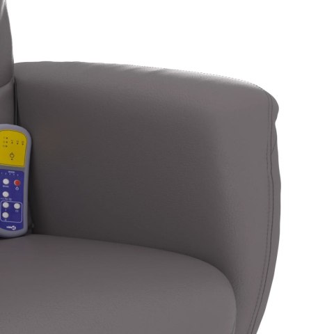 Rozkładany fotel masujący z podnóżkiem, szary, sztuczna skóra