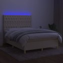 Łóżko kontynentalne z materacem, kremowe, 140x200 cm, tkanina