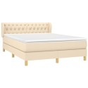 Łóżko kontynentalne z materacem, kremowe, tkanina, 140x200 cm