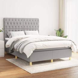 Łóżko kontynentalne z materacem, jasnoszare 140x200 cm, tkanina