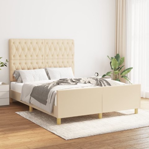 Rama łóżka z zagłówkiem, kremowa, 140x190 cm, obita tkaniną