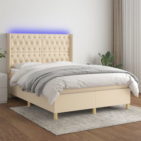 Łóżko kontynentalne z materacem, kremowe, 140x190 cm, tkanina