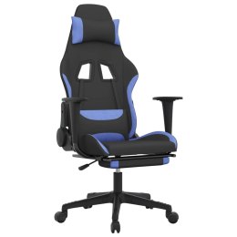 Fotel gamingowy z podnóżkiem, czarno-niebieski, tkanina