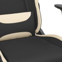 Fotel gamingowy z podnóżkiem i masażem, czarno-kremowy, tkanina