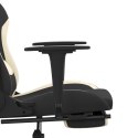 Fotel gamingowy z podnóżkiem i masażem, czarno-kremowy, tkanina
