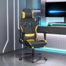 Fotel gamingowy z podnóżkiem i masażem, czarno-żółty, tkanina