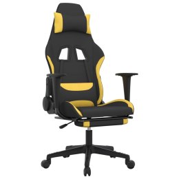 Fotel gamingowy z podnóżkiem i masażem, czarno-żółty, tkanina