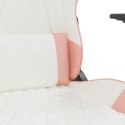 Masujący fotel gamingowy z podnóżkiem, biało-różowy, ekoskóra