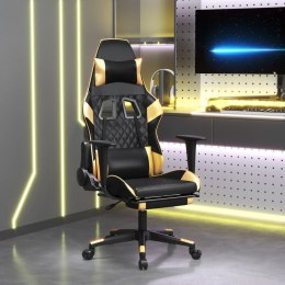 Masujący fotel gamingowy z podnóżkiem, czarno-złoty