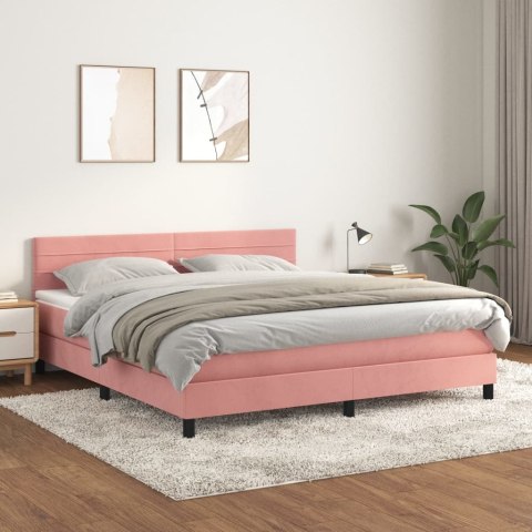 Łóżko kontynentalne z materacem, różowe, 160x200 cm, aksamit