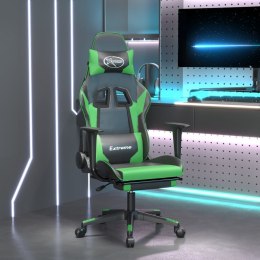 Fotel gamingowy z podnóżkiem, czarno-zielony, sztuczna skóra