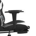 Masujący fotel gamingowy z podnóżkiem, czarno-biały