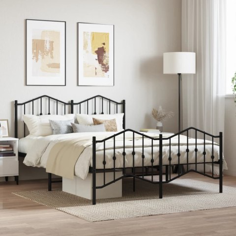 Metalowa rama łóżka z wezgłowiem i zanóżkiem, czarna, 150x200cm