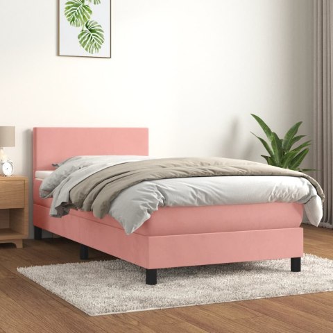 Łóżko kontynentalne z materacem, różowe, aksamit, 90x200 cm