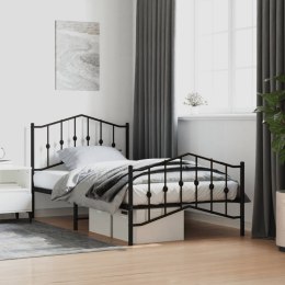 Metalowa rama łóżka z wezgłowiem i zanóżkiem, czarna, 100x190cm